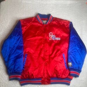 Vintage Philadelphia 76ers Hardwood classics men's blue red satin bomber nba xl